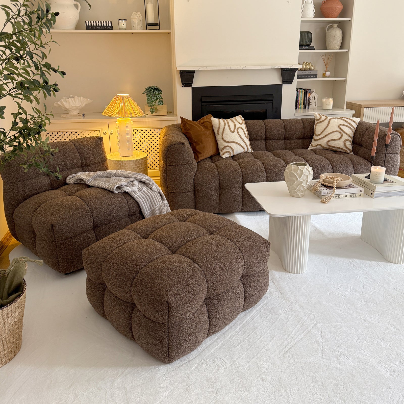 Norah 5 Seater Boucle Sofa Set With Ottoman in Chocolate Brown - Image 4