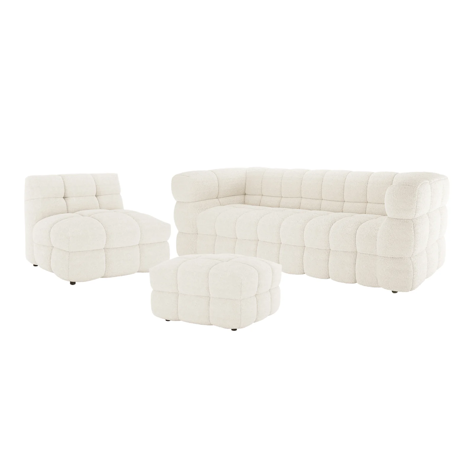 Norah 5 Seater Boucle Sofa Set with Ottoman in Cream White