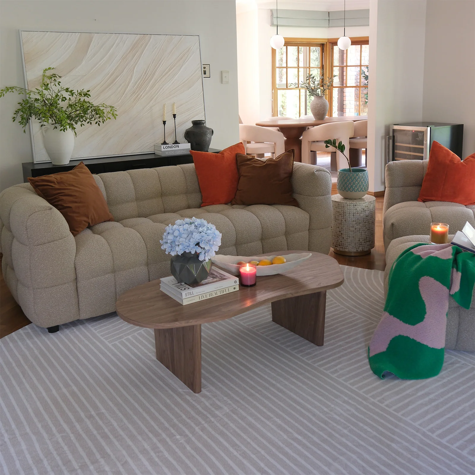 Norah 5 Seater Boucle Sofa Set With Ottoman in Warm Beige - Image 3