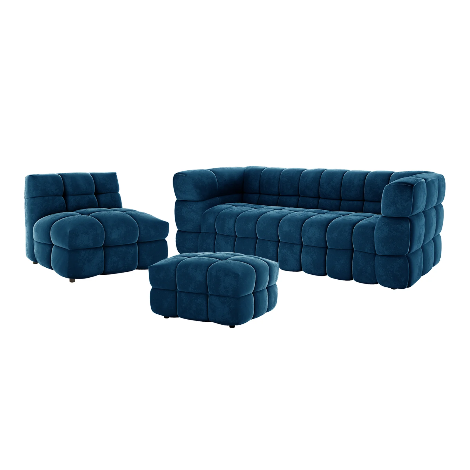 Norah 5 Seater Velvet Sofa Set with Ottoman in Blue