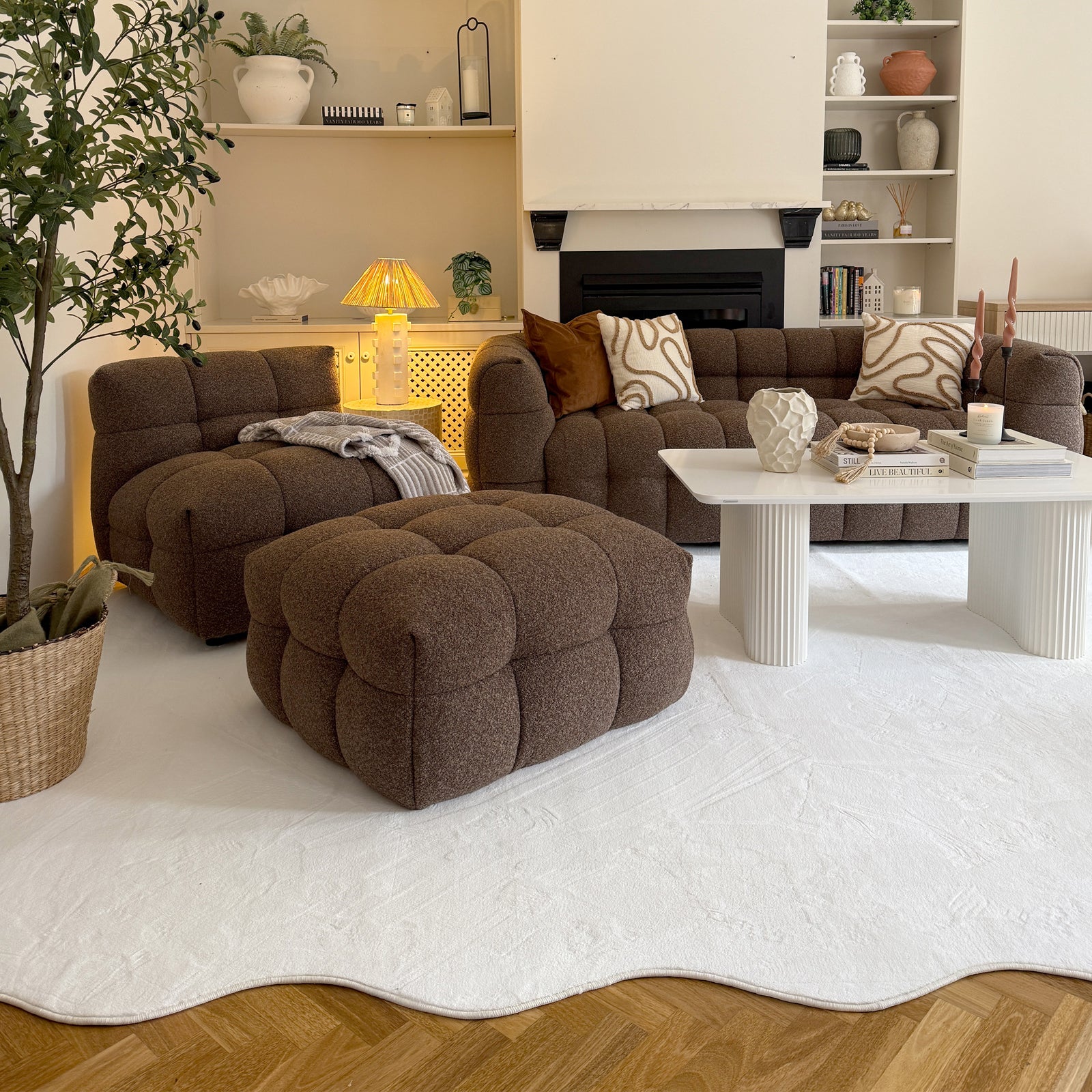 Norah Boucle Ottoman in Chocolate Brown - Image 3