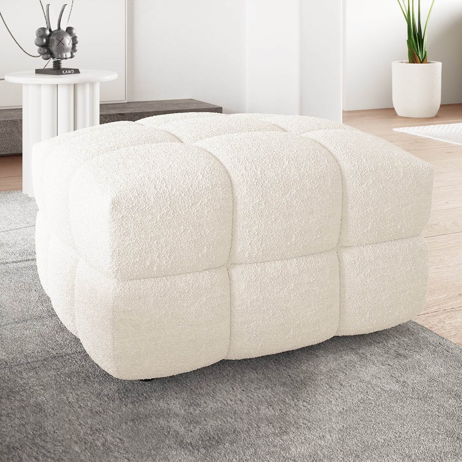 Norah Boucle Ottoman in Cream White - Image 2