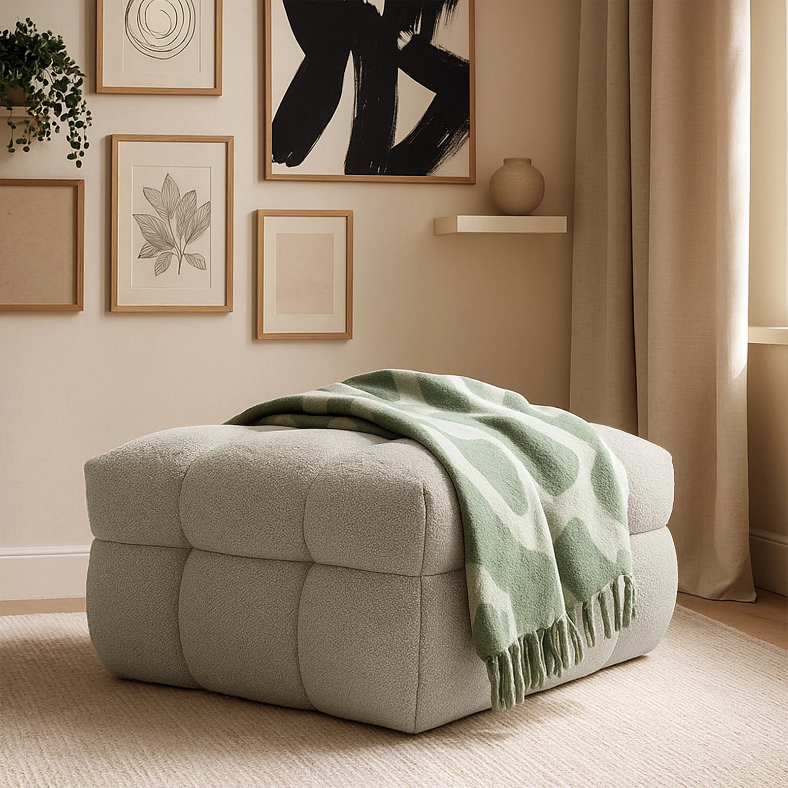 Norah Boucle Ottoman in Warm Beige - Image 2