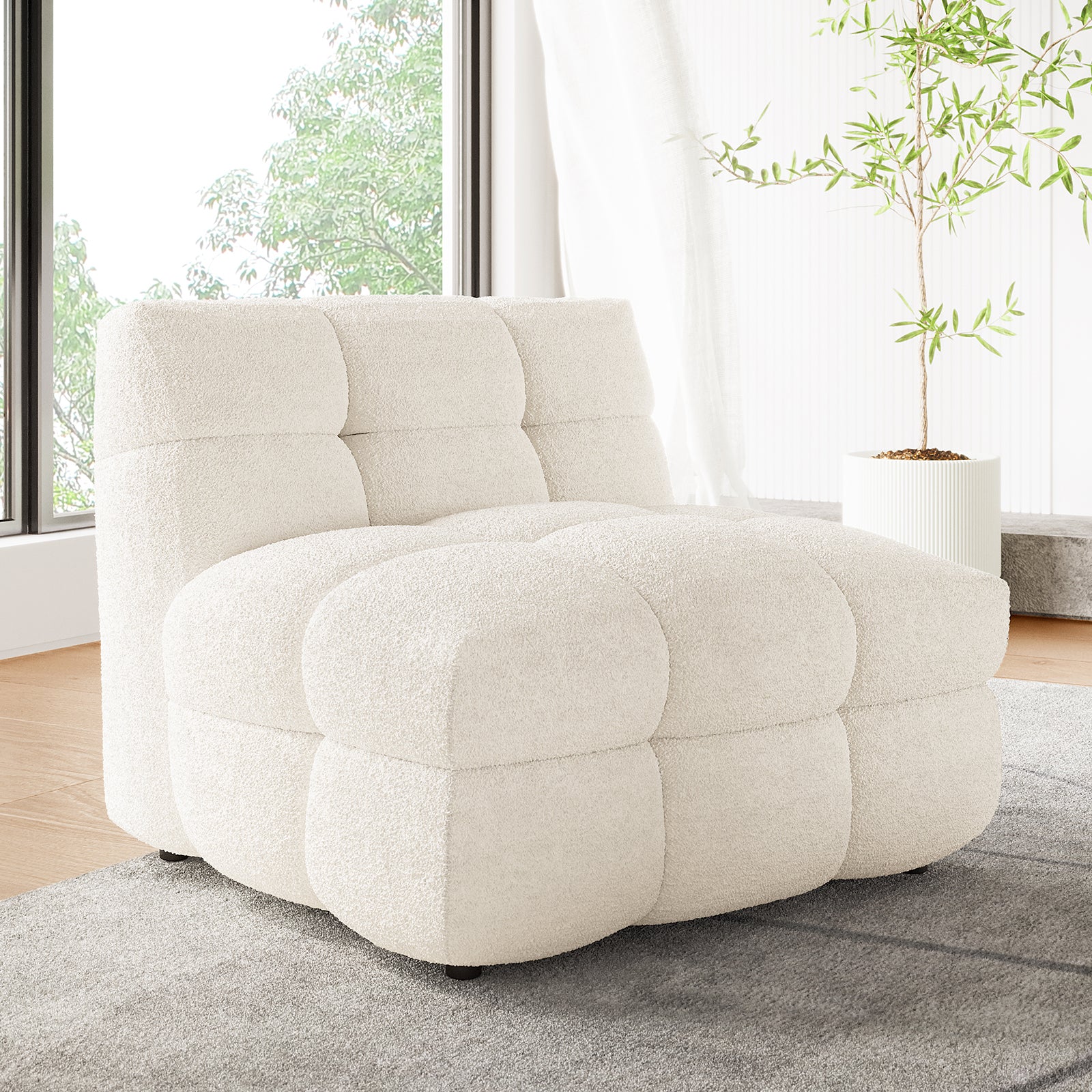 Norah Single Seater Boucle Sofa in Cream White - Image 4