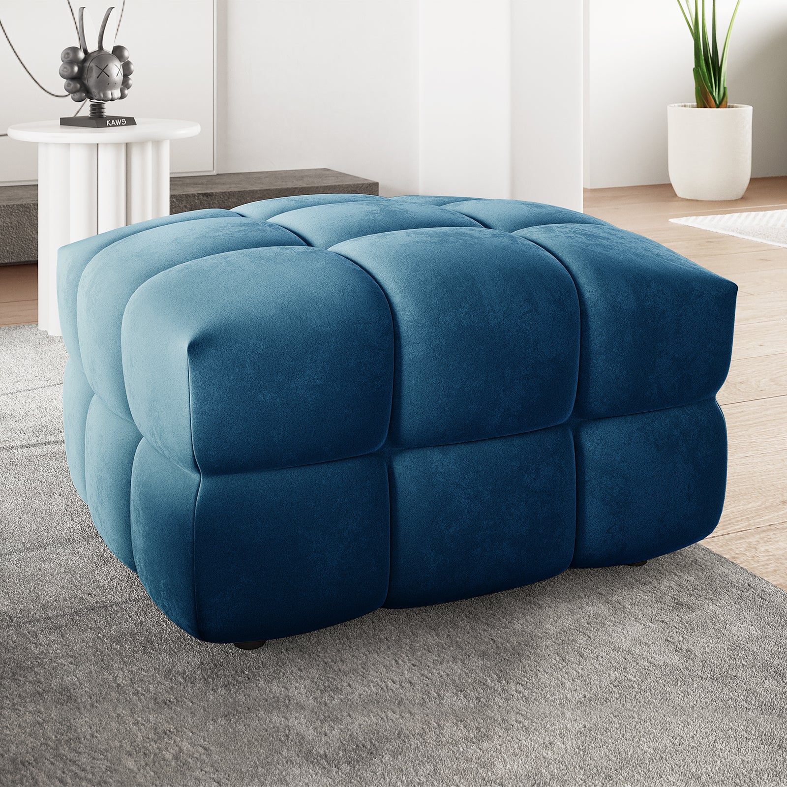Norah Velvet Fabric Upholstered Tufted Ottoman in Blue - Image 2