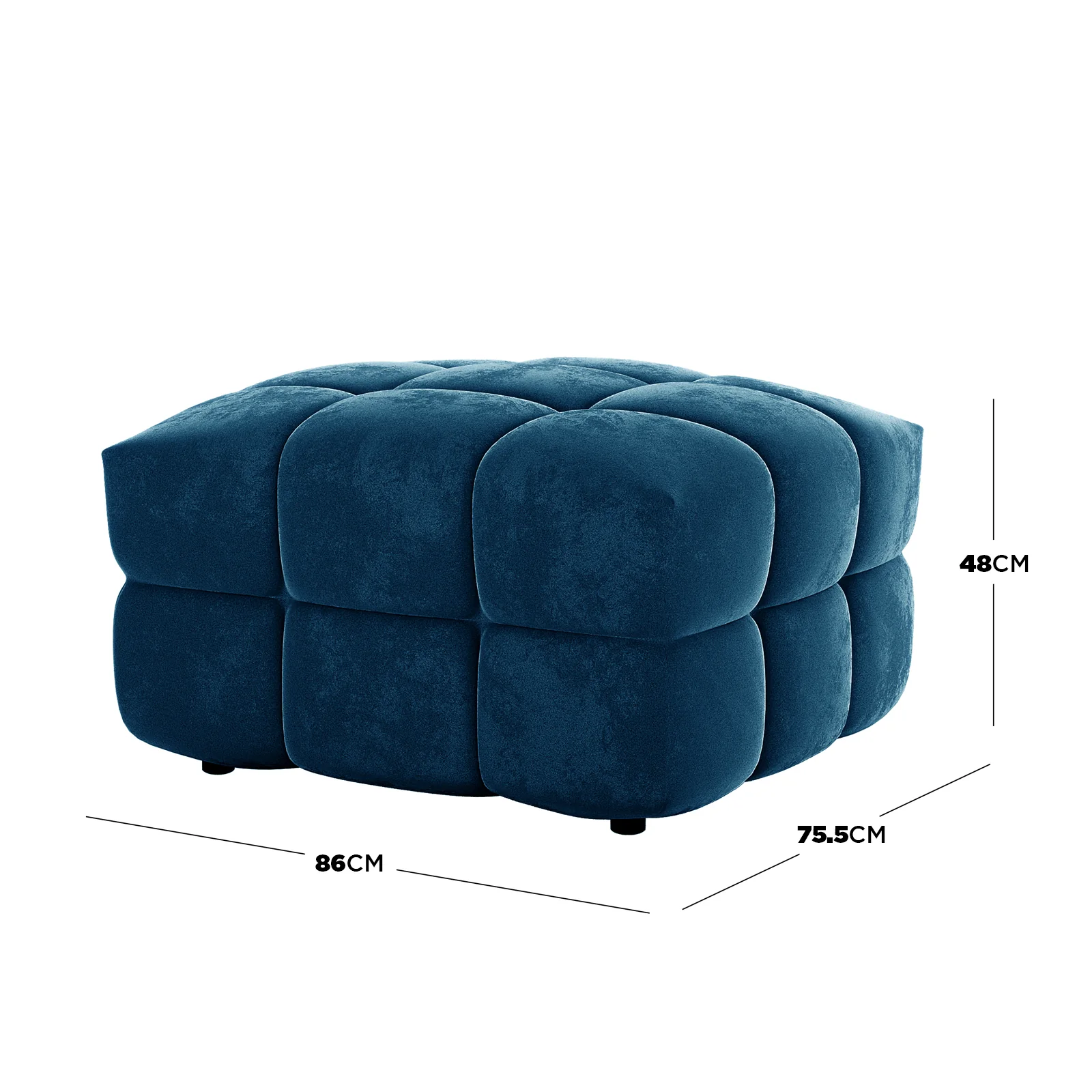 Norah Velvet Fabric Upholstered Tufted Ottoman in Blue - Image 3