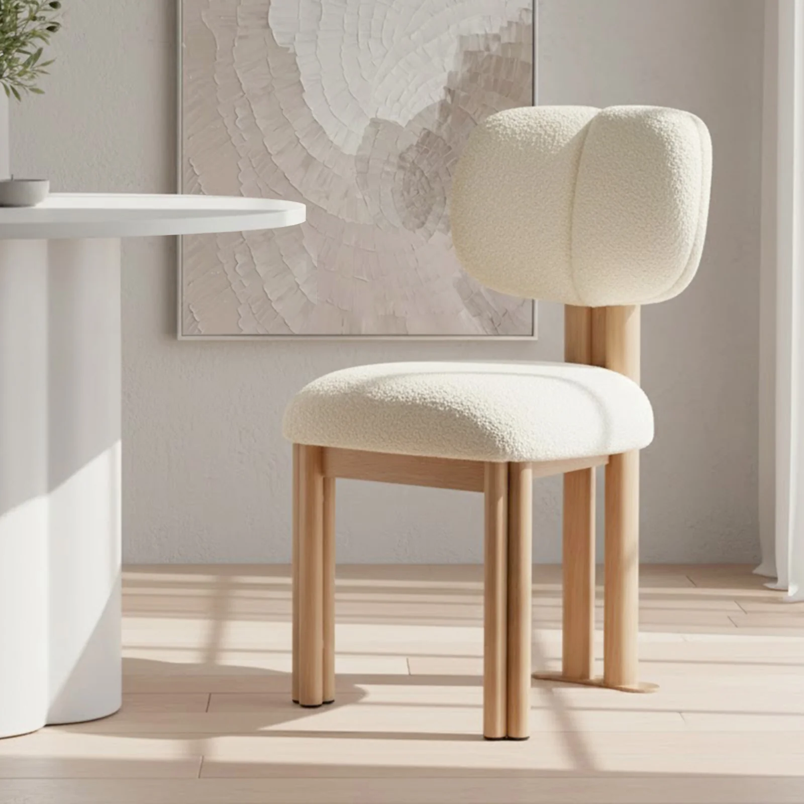 Norii Boucle Fabric Dining Chair in Cream White - Image 2