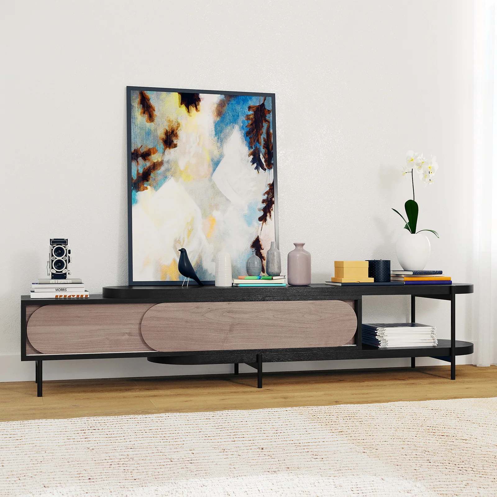 Novia 220-270cm Extendable Entertainment TV Unit in Black - Image 2