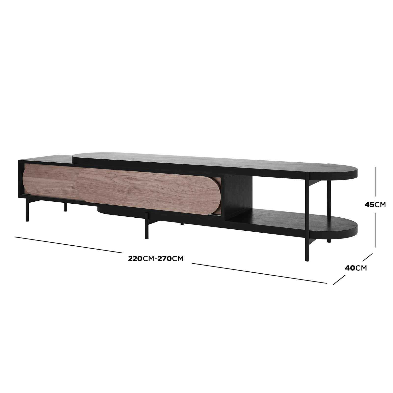 Novia 220-270cm Extendable Entertainment TV Unit in Black - Image 3