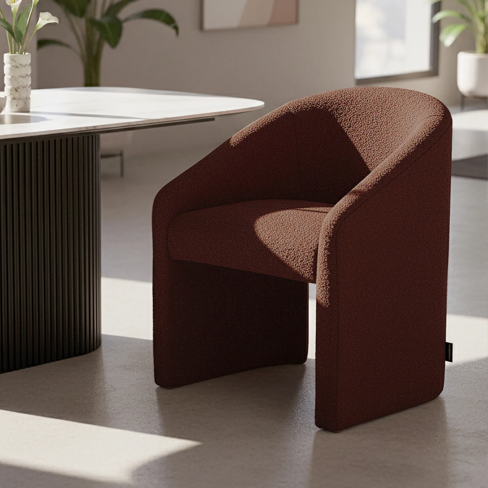 Nuve Bouclé Upholstered Accent Armchair in Rust Brown - Image 2