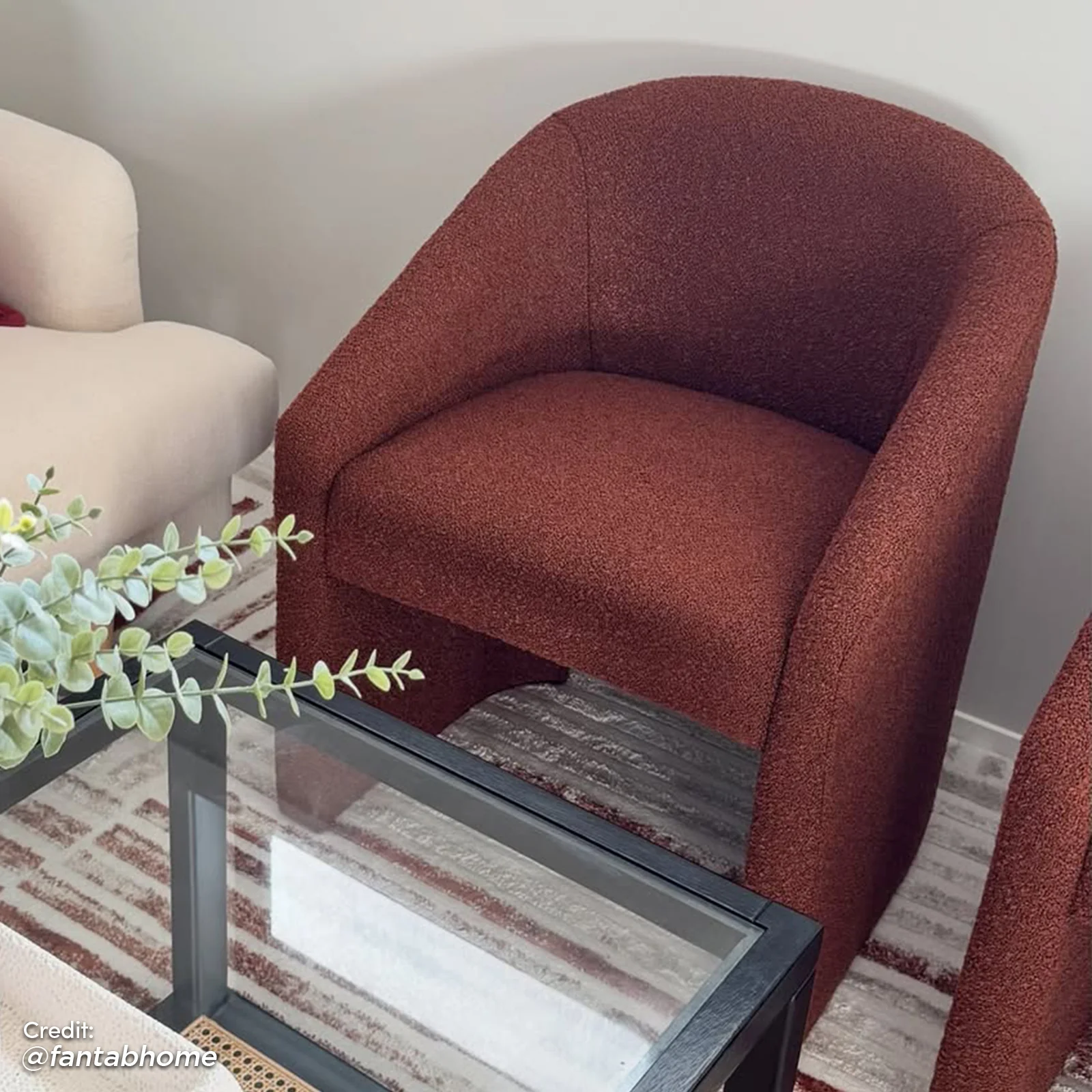 Nuve Bouclé Upholstered Accent Armchair in Rust Brown - Image 6