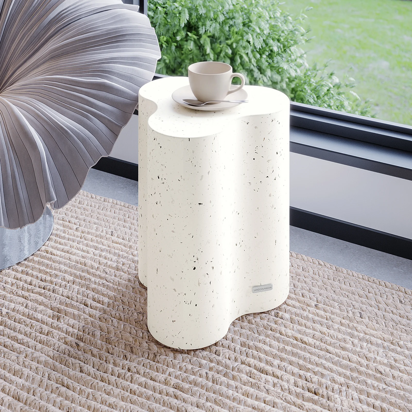 Odalys Curved Outdoor Concrete Side Table in Terrazzo - Image 2