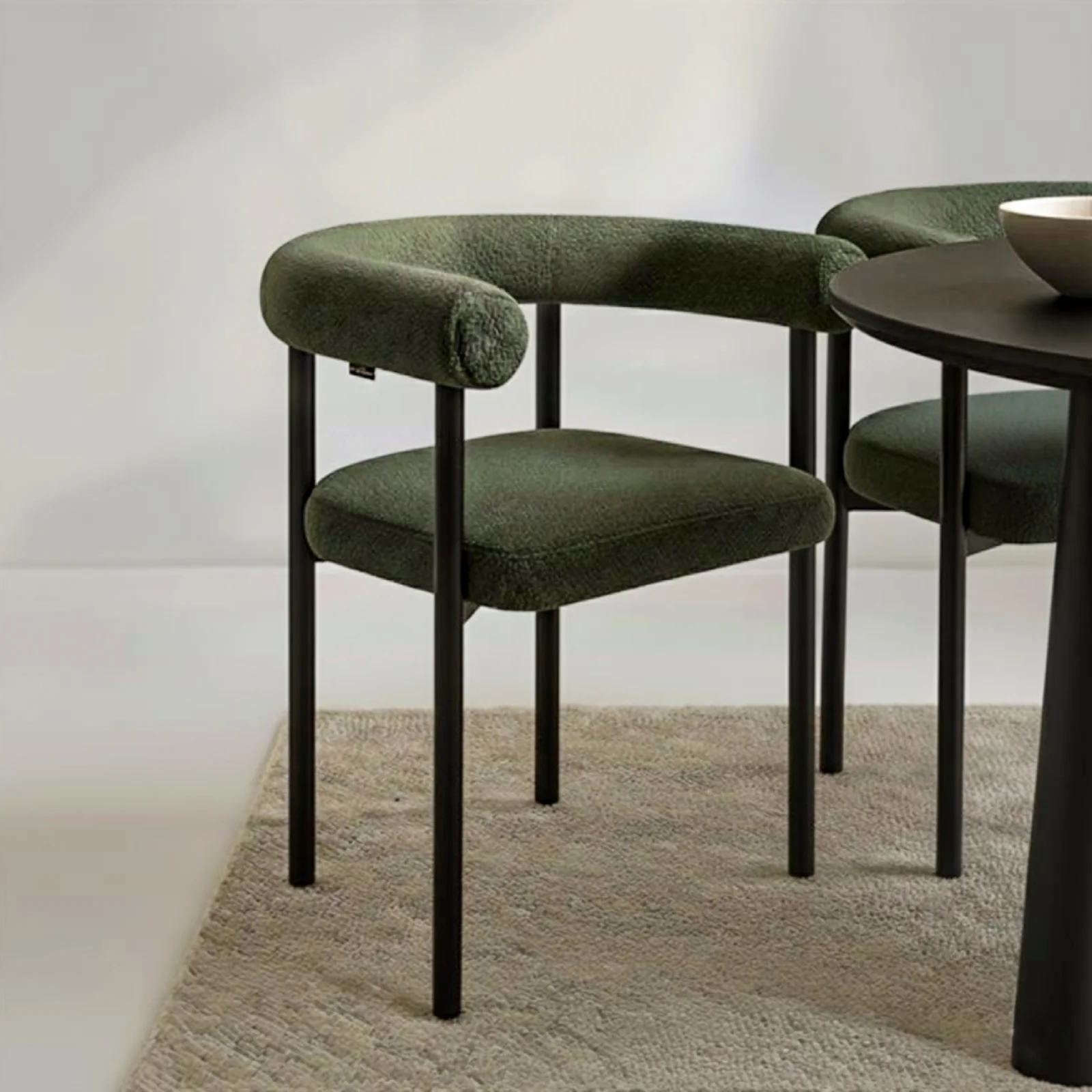 Ohio Curved Boucle Dining Chair Set of 2 in Green - Image 2