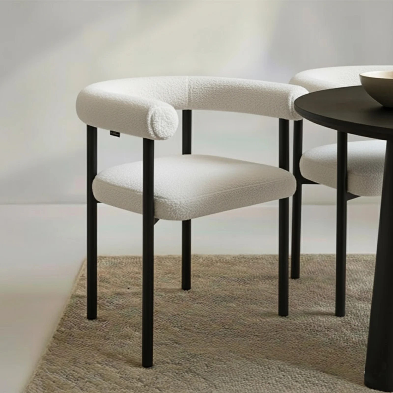 Ohio Curved Boucle Dining Chair Set of 2 in Cream - Image 2