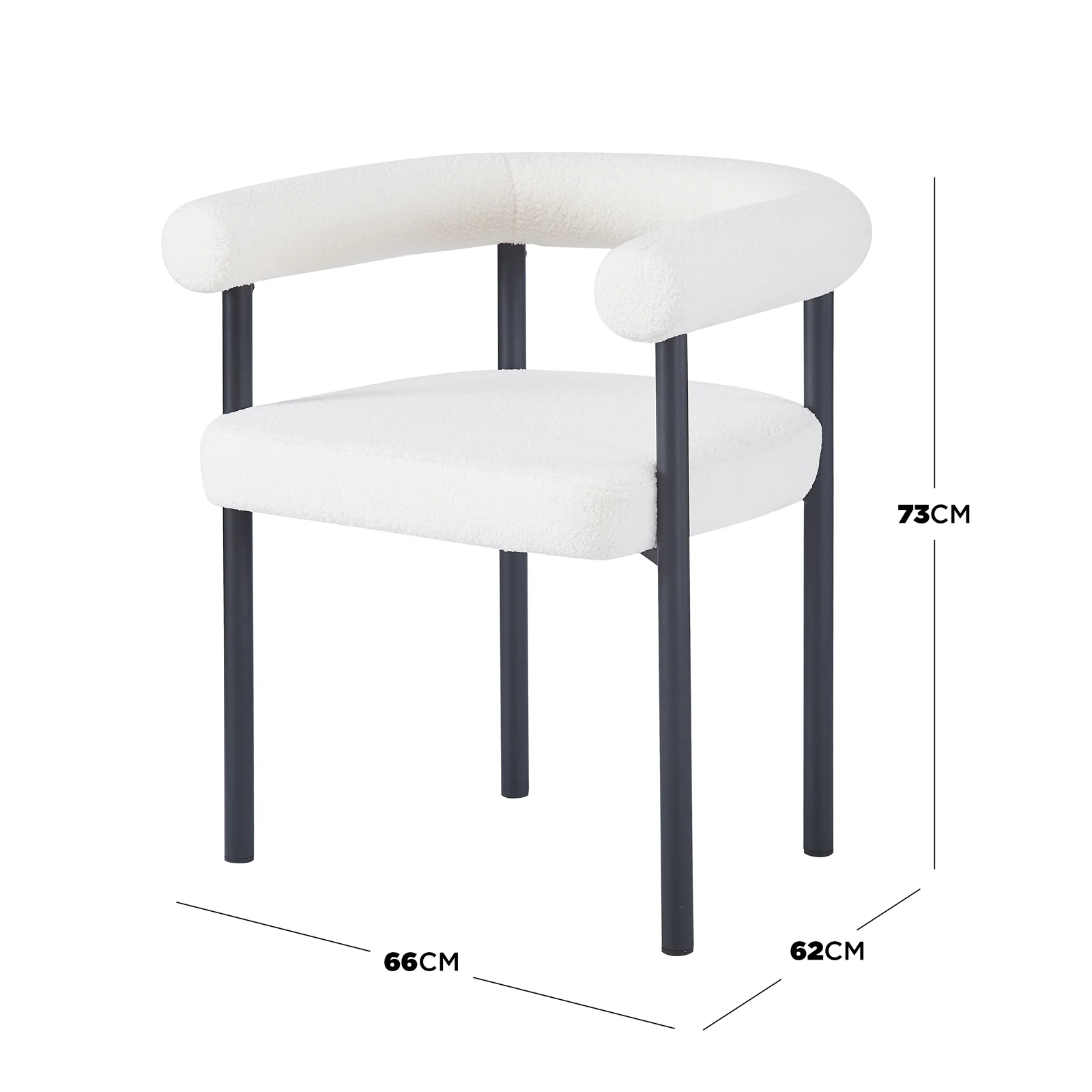 Ohio Curved Boucle Dining Chair Set of 2 in Cream - Image 3