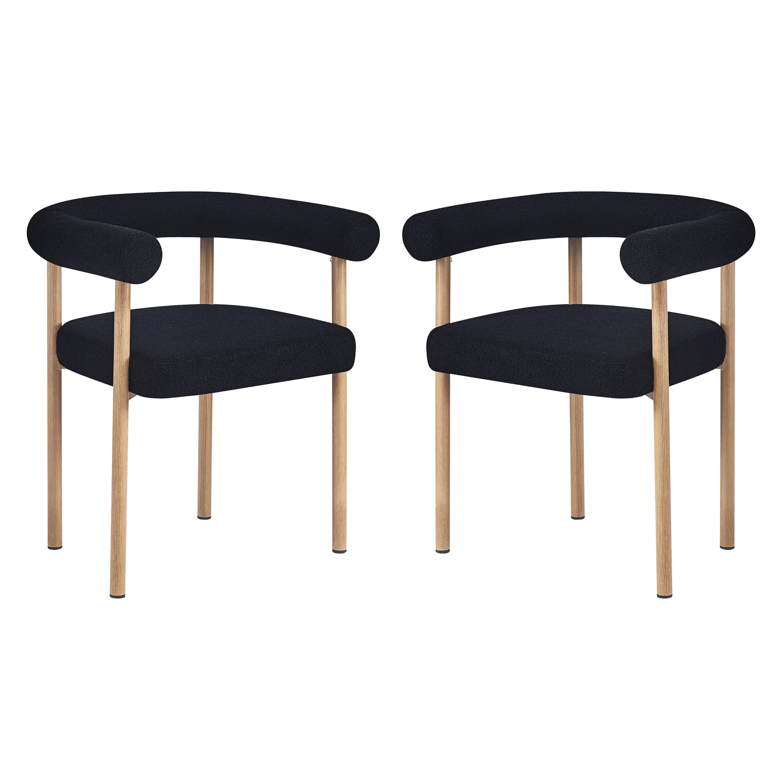 Ohio Curved Boucle Dining Chair Set of 2 in Black & Oak
