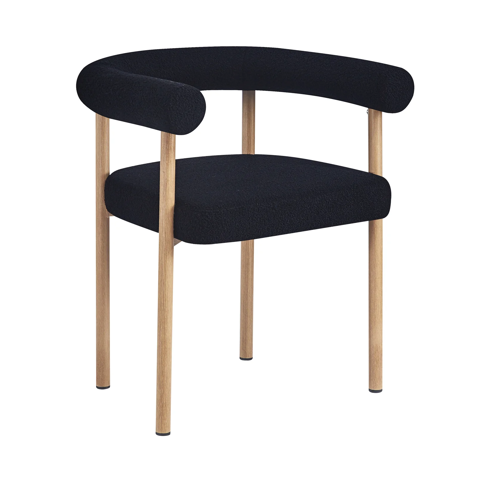 Ohio Curved Boucle Dining Chair Set of 2 in Black & Oak - Image 4
