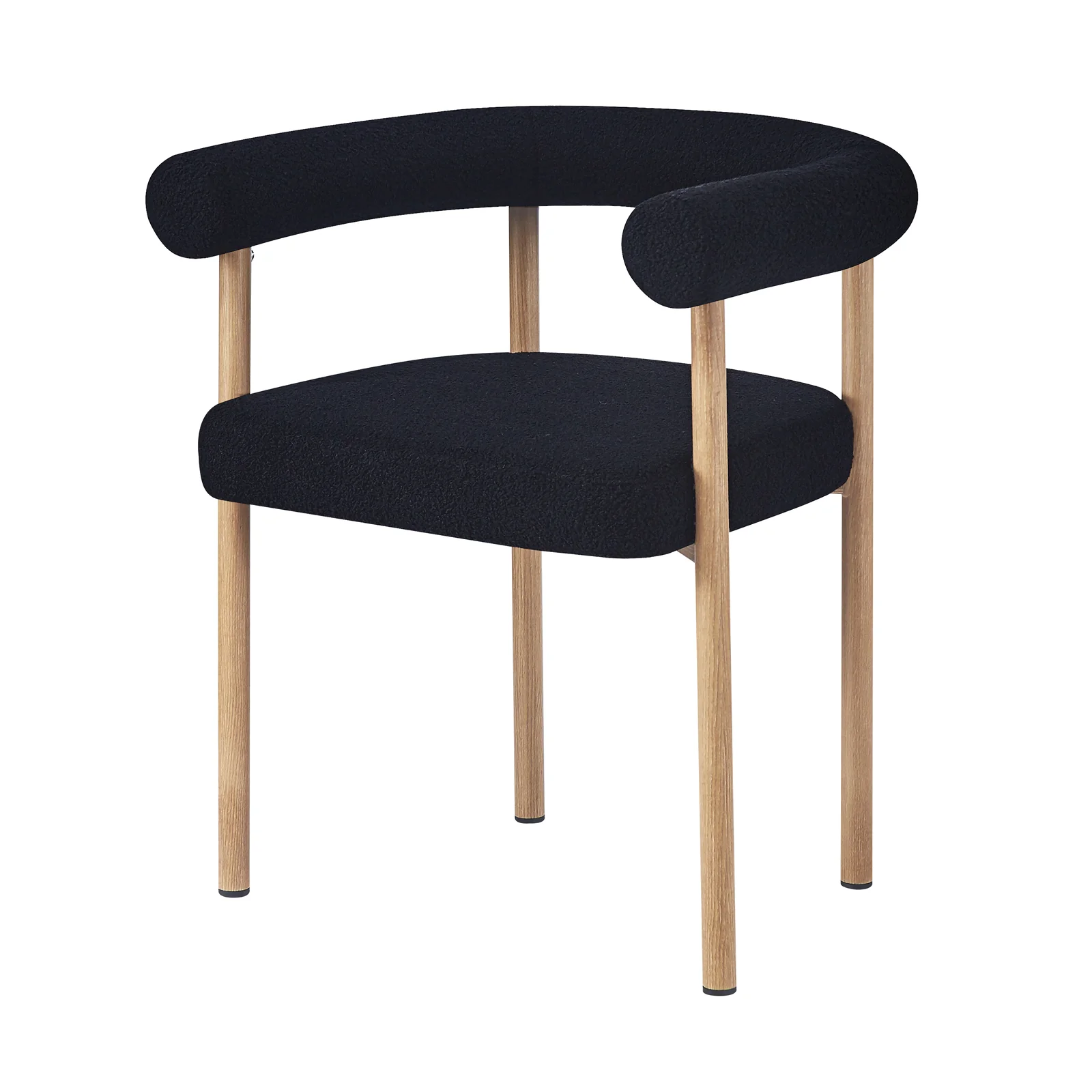 Ohio Curved Boucle Dining Chair Set of 2 in Black & Oak - Image 6