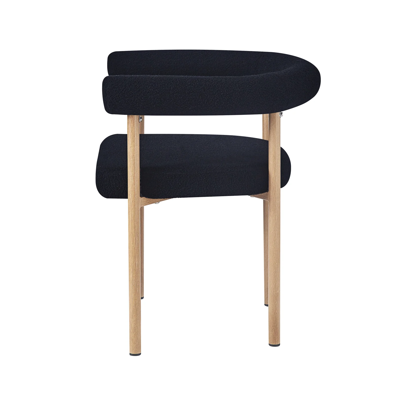 Ohio Curved Boucle Dining Chair Set of 2 in Black & Oak - Image 7
