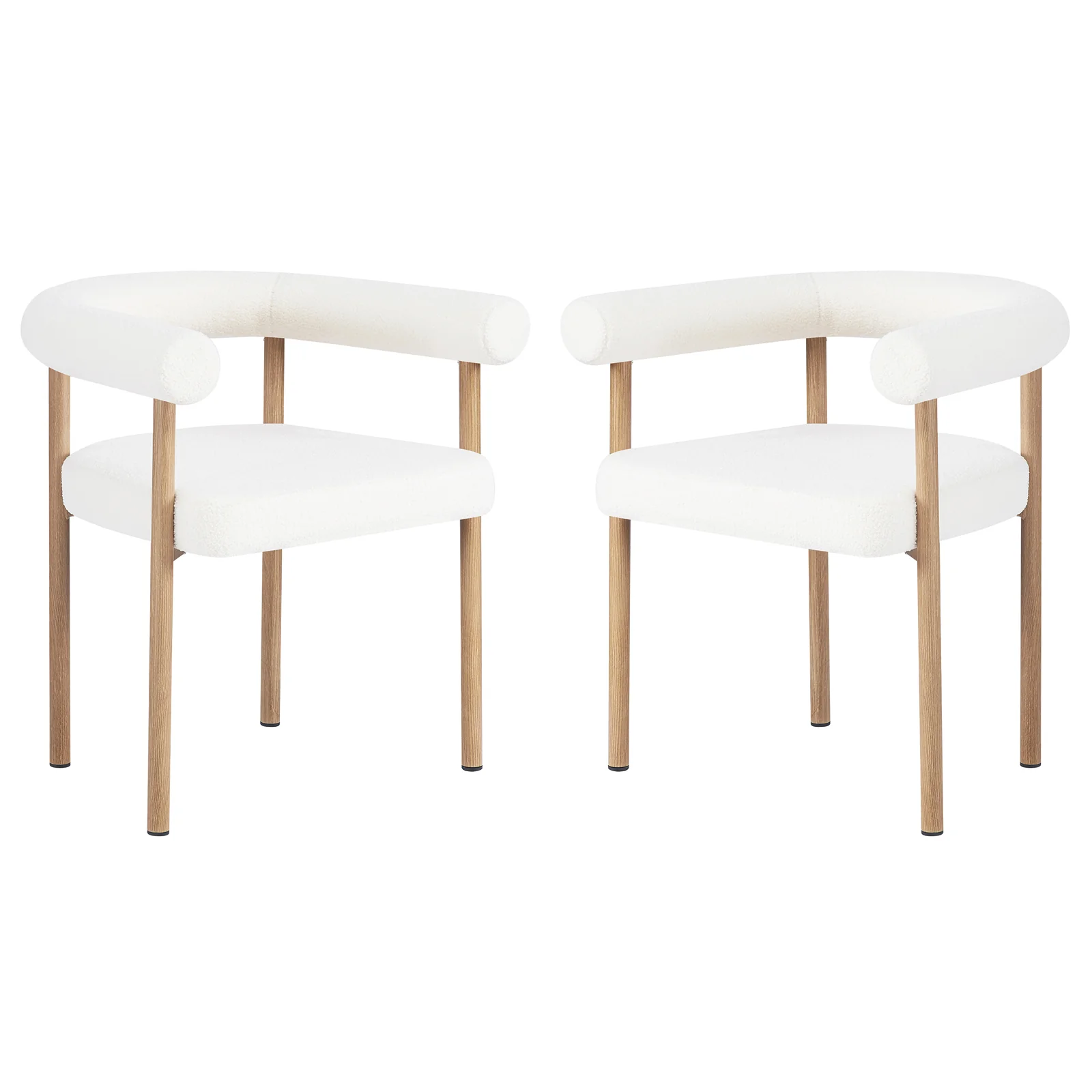Ohio Curved Boucle Dining Chair Set of 2 in Cream & Oak