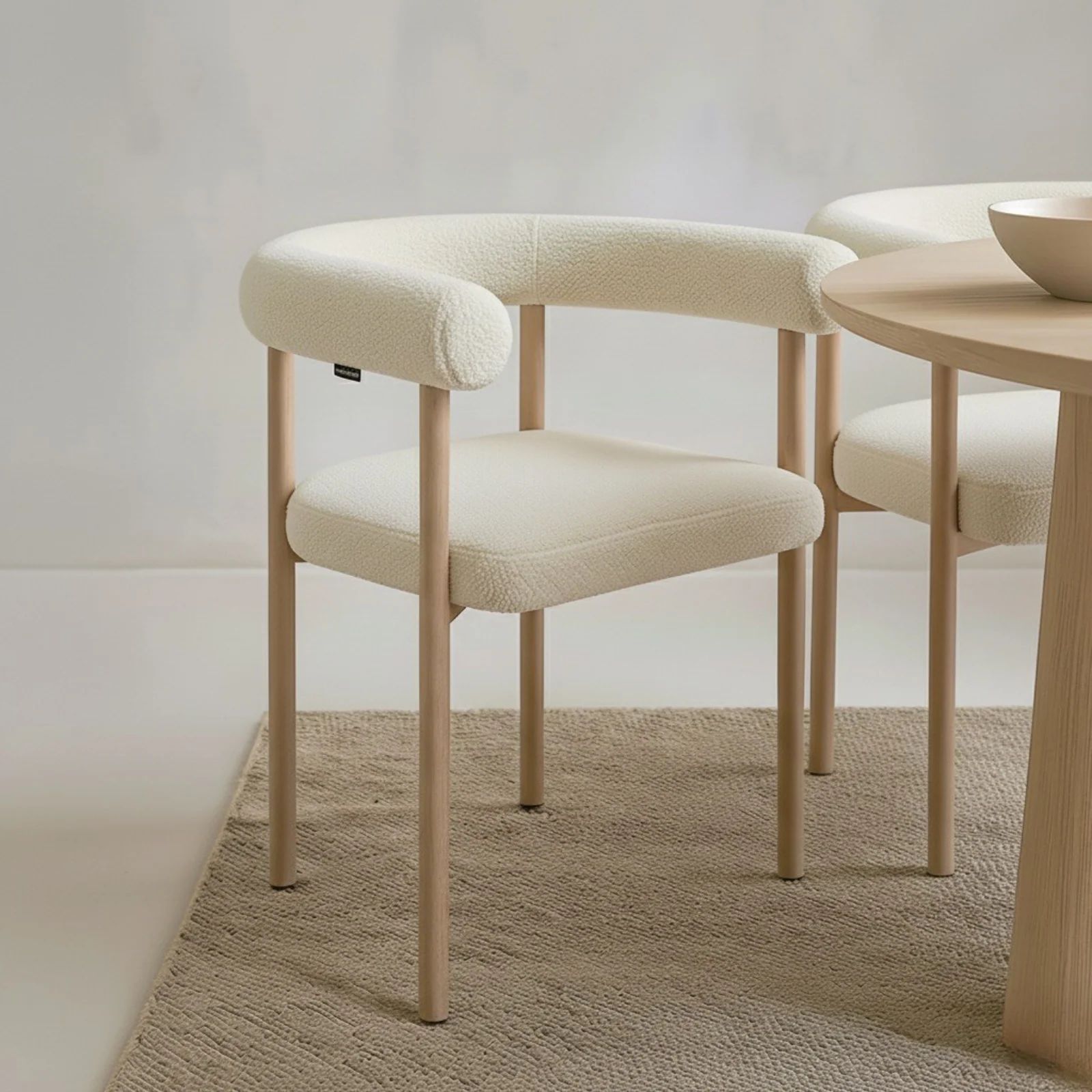 Ohio Curved Boucle Dining Chair Set of 2 in Cream & Oak - Image 2
