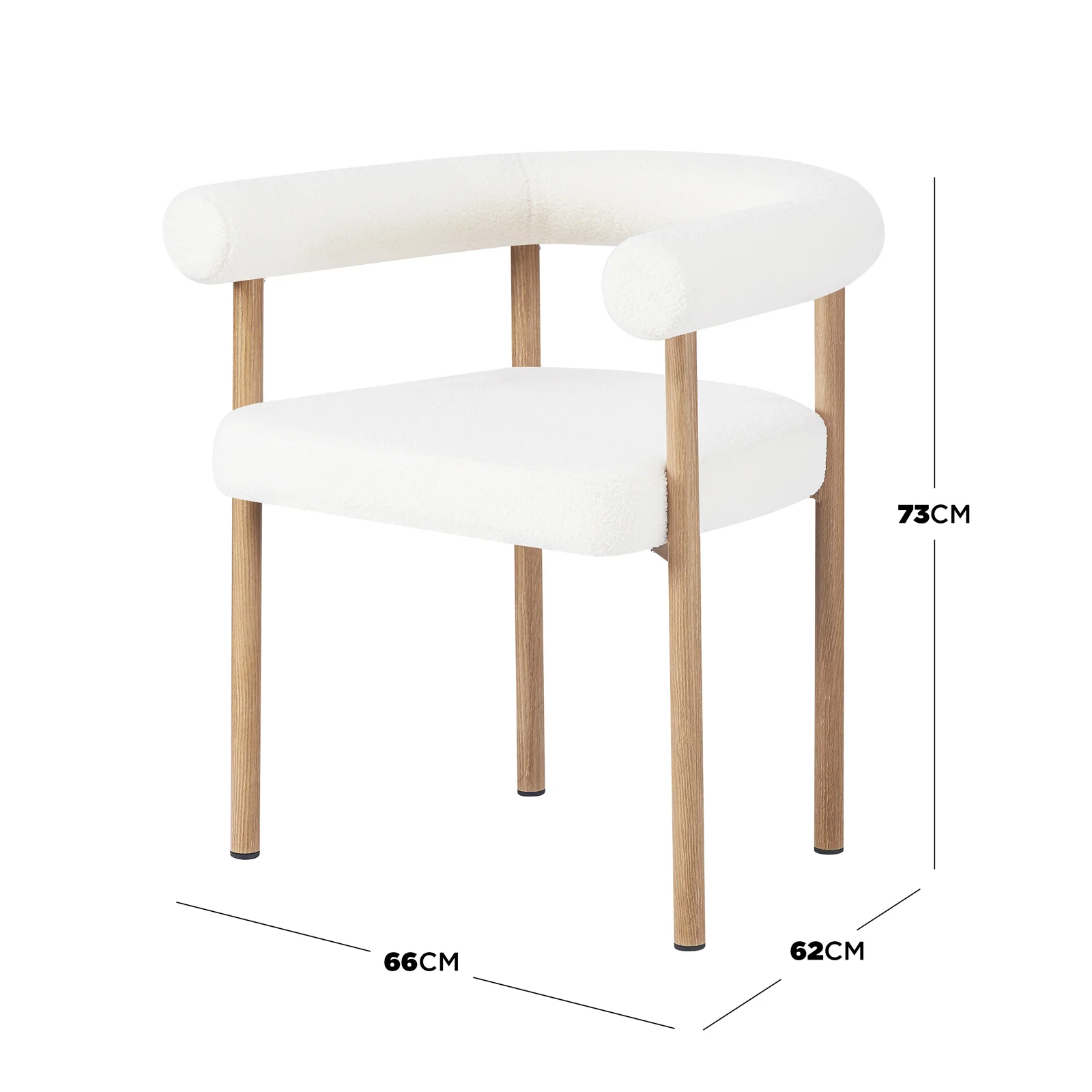 Ohio Curved Boucle Dining Chair Set of 2 in Cream & Oak - Image 3
