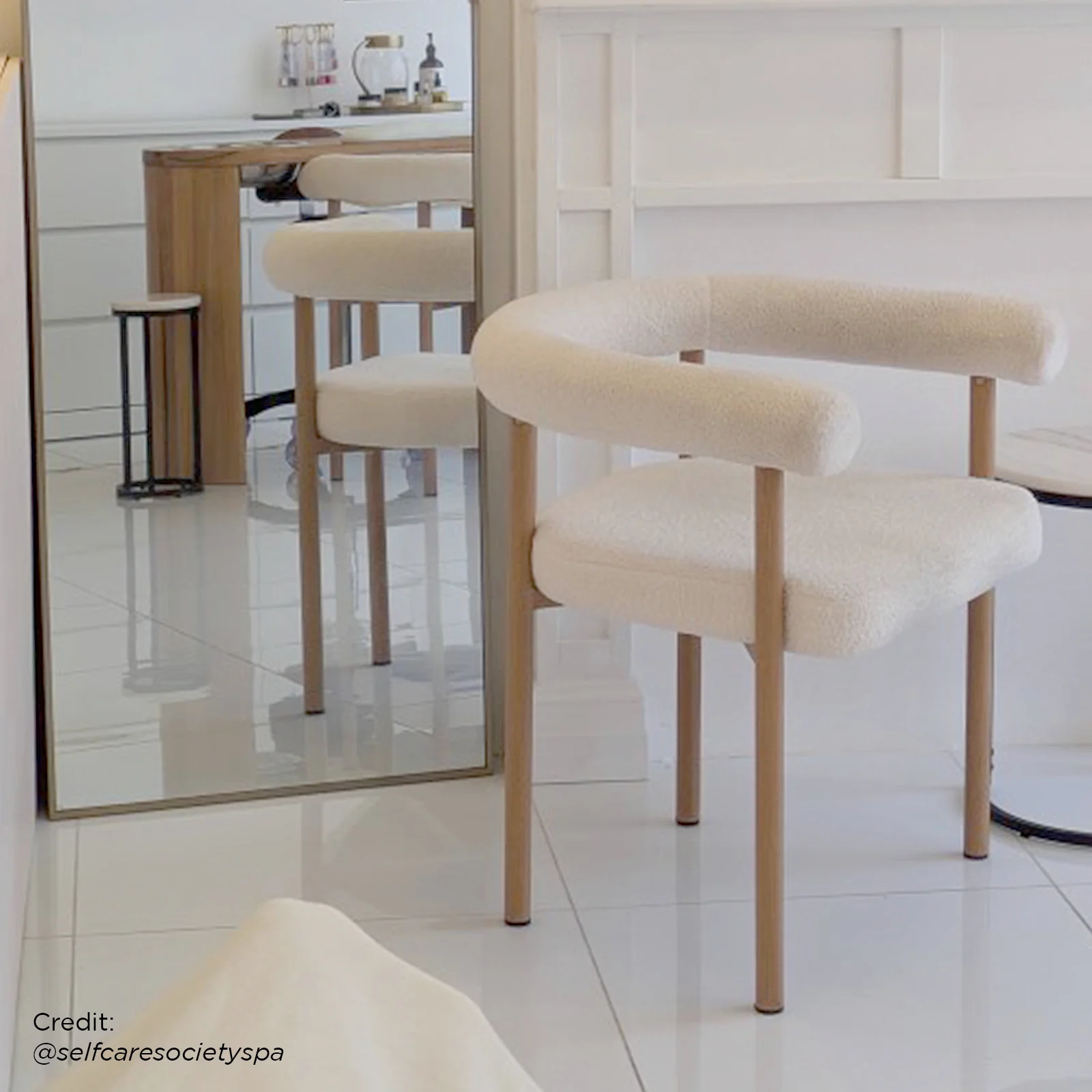 Ohio Curved Boucle Dining Chair Set of 2 in Cream & Oak - Image 4