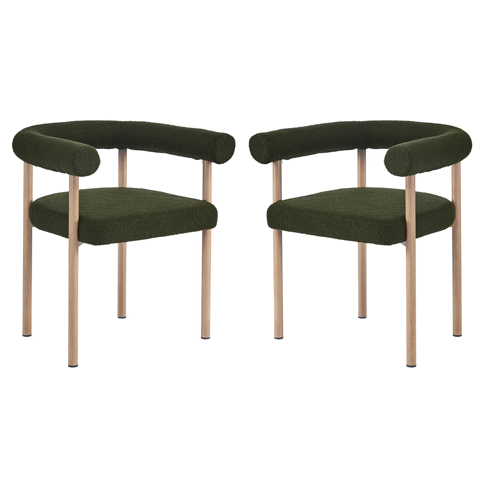 Ohio Curved Boucle Dining Chair Set of 2 in Green & Oak