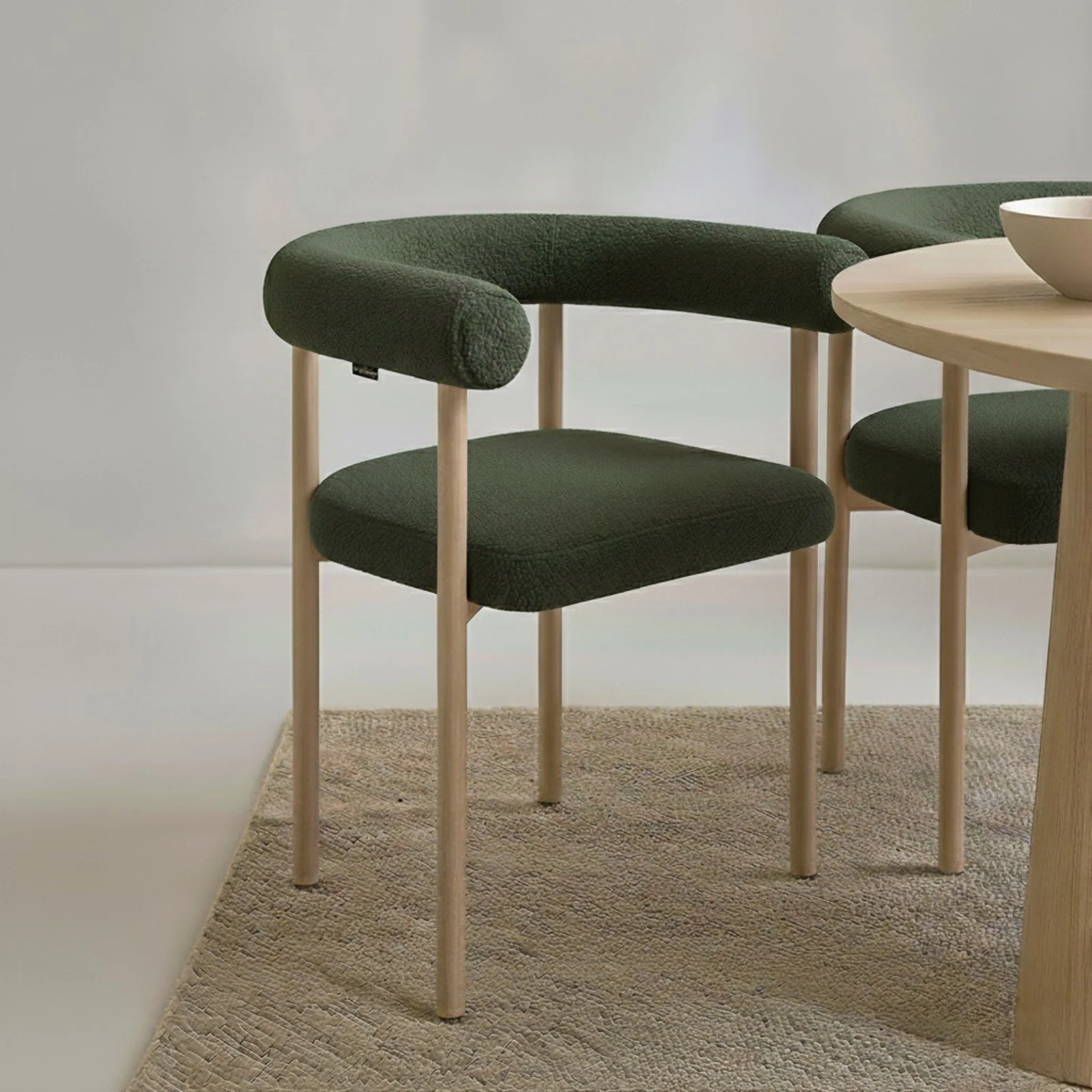 Ohio Curved Boucle Dining Chair Set of 2 in Green & Oak - Image 2