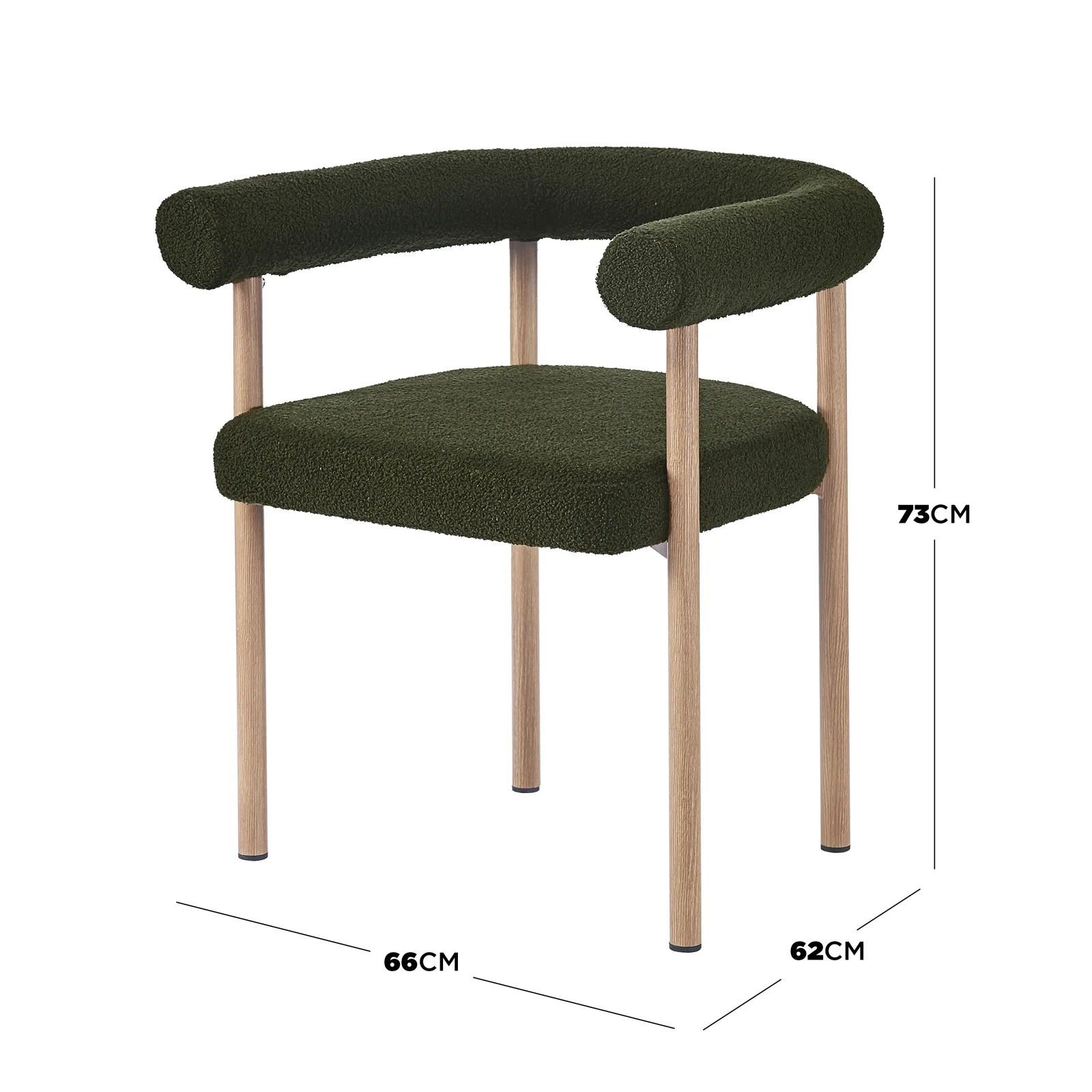 Ohio Curved Boucle Dining Chair Set of 2 in Green & Oak - Image 3
