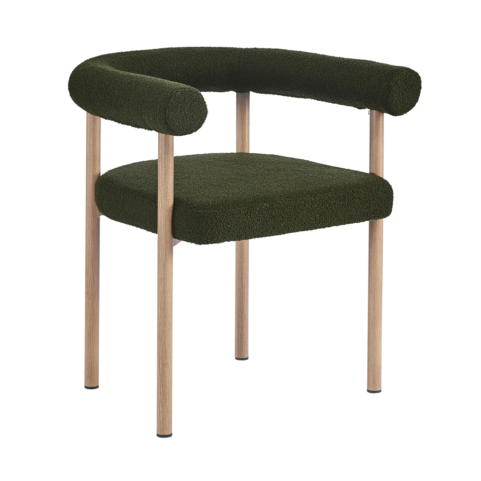 Ohio Curved Boucle Dining Chair Set of 2 in Green & Oak - Image 4