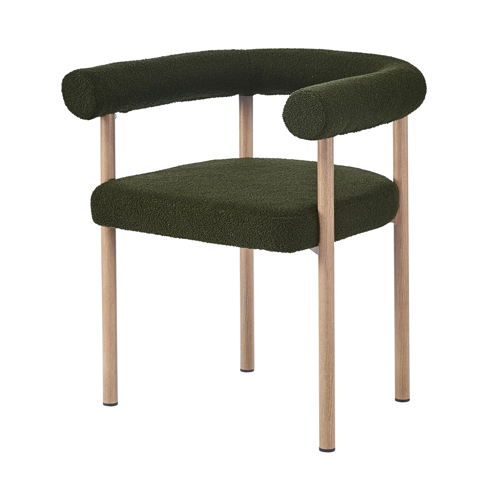 Ohio Curved Boucle Dining Chair Set of 2 in Green & Oak - Image 6