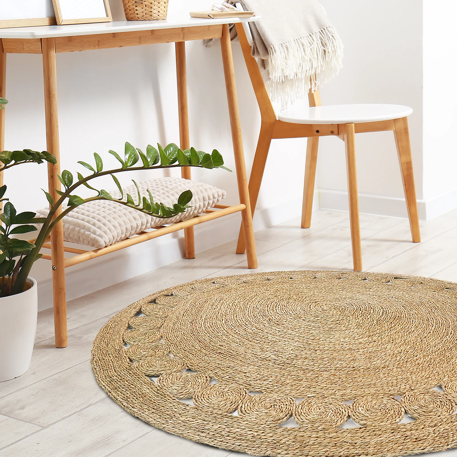 Ophelia 180cm Round Textured Seagrass Indoor Rug in Natural - Image 2