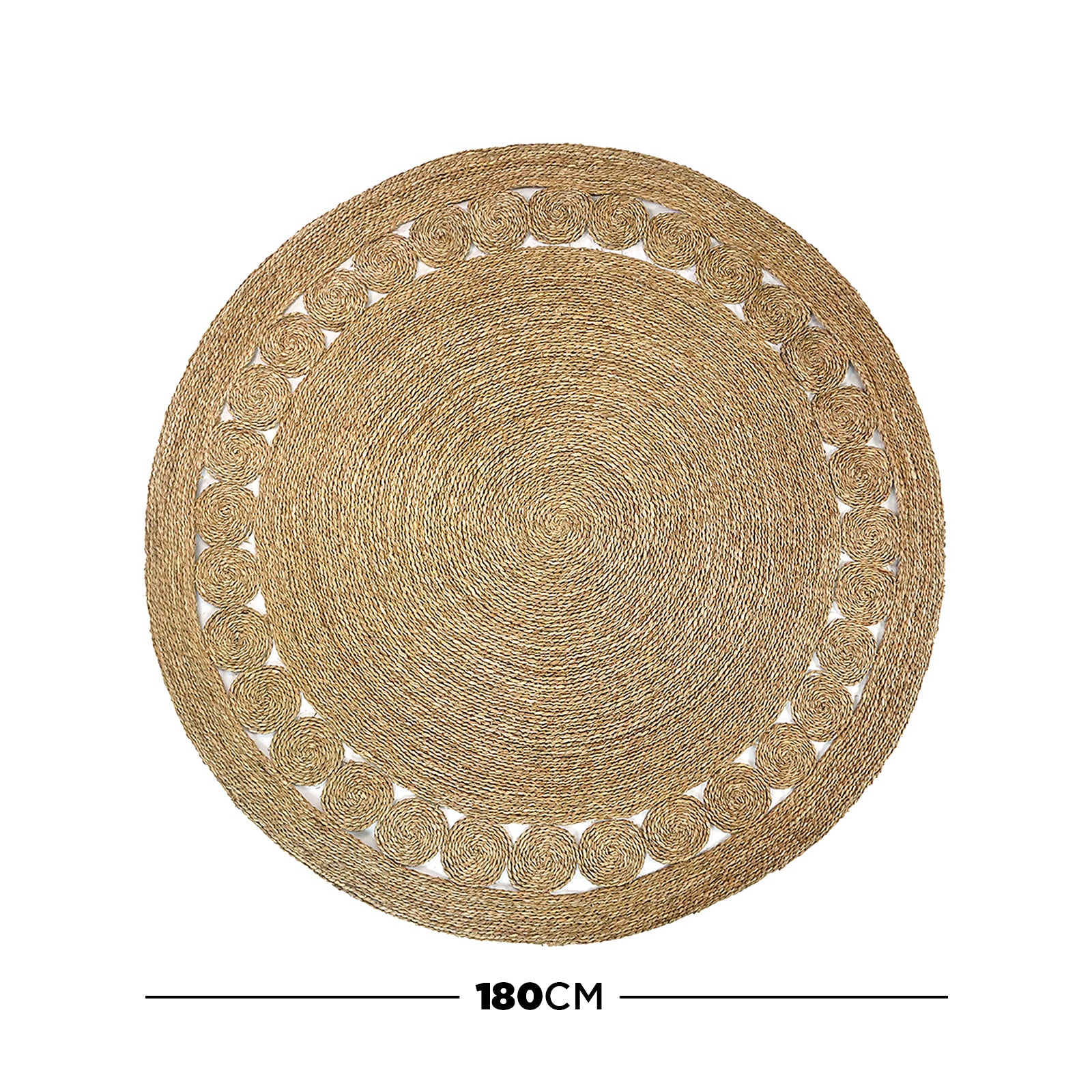 Ophelia 180cm Round Textured Seagrass Indoor Rug in Natural - Image 3