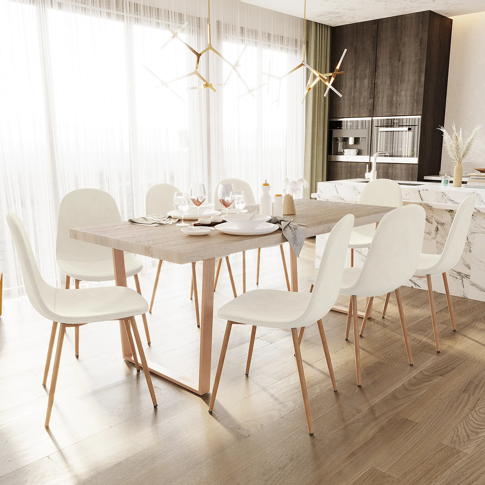 Oregon Dining Table with 8 Florida Chairs Set in Sand - Image 2
