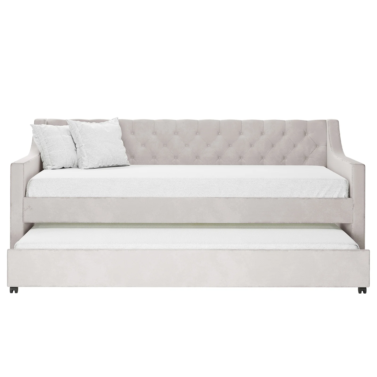 Ovidia Velvet Sofa with Trundle Bed in Light Grey - Image 4
