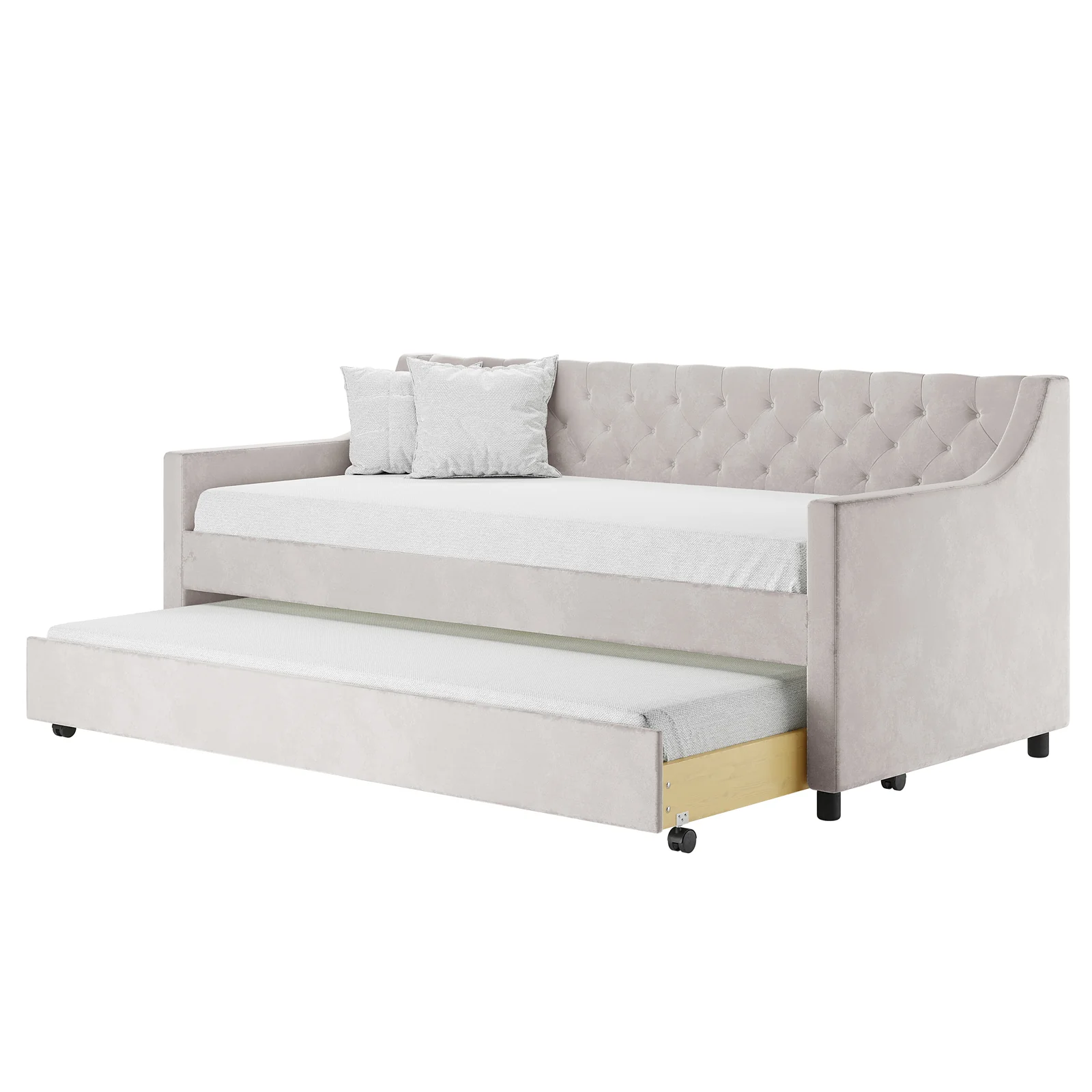 Ovidia Velvet Sofa with Trundle Bed in Light Grey - Image 5