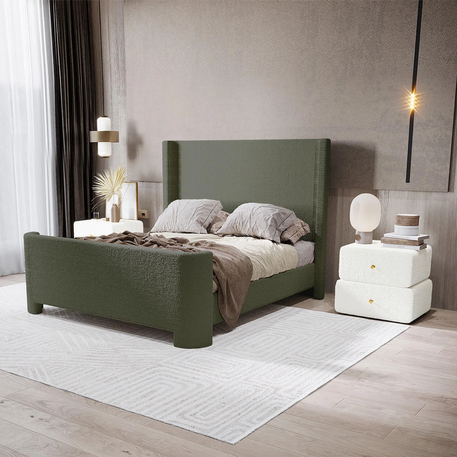 Palmira Double Boucle Fabric Bed Frame in Dark Green - Image 2