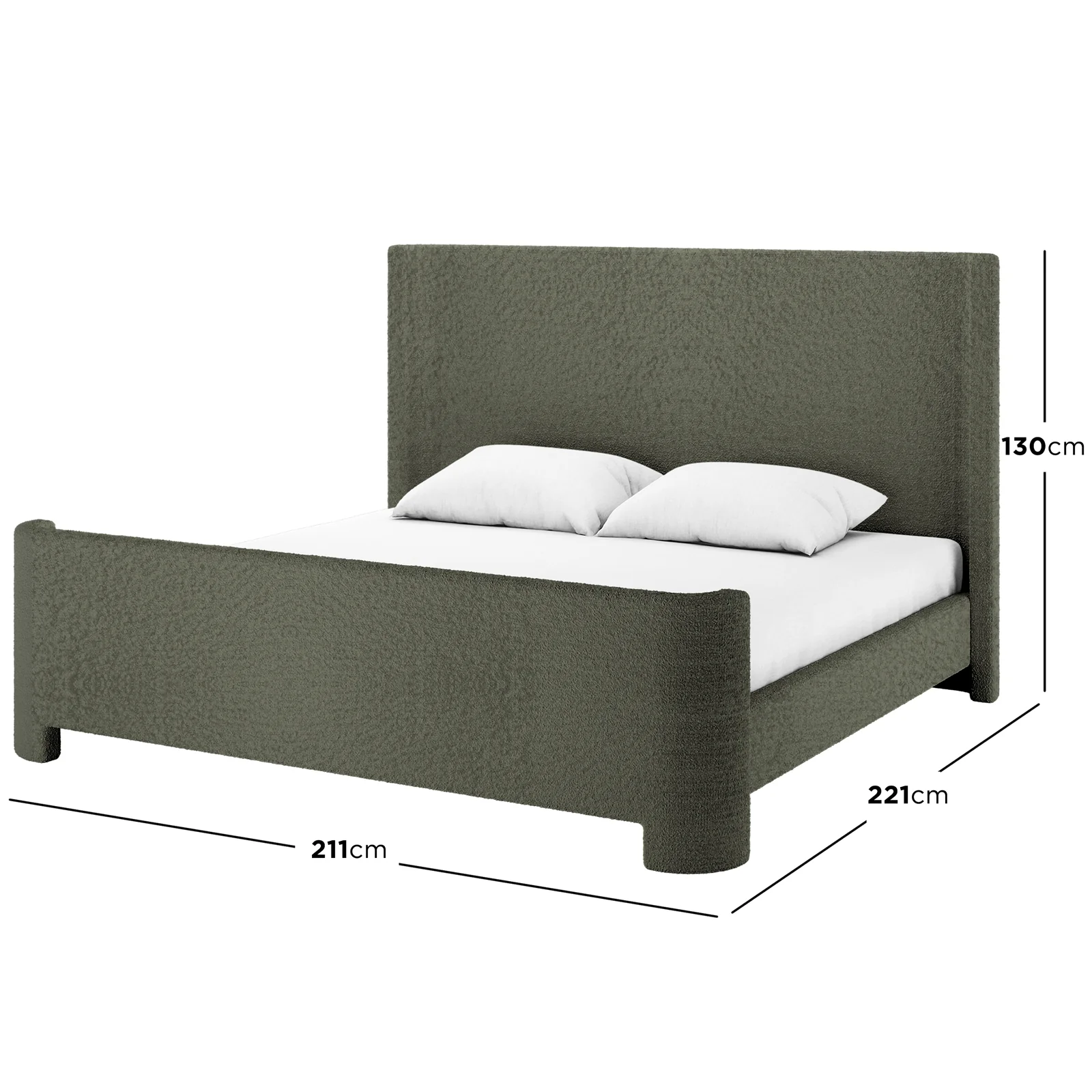 Palmira King Boucle Fabric Bed Frame in Dark Green - Image 3