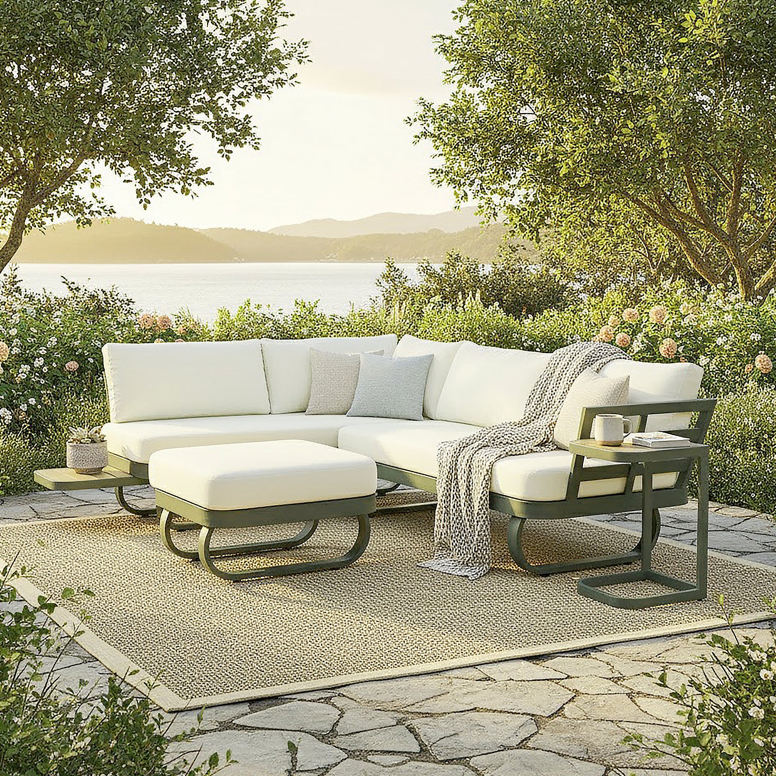 Paloma Modular Outdoor Lounge Set in Olive Green - Image 2