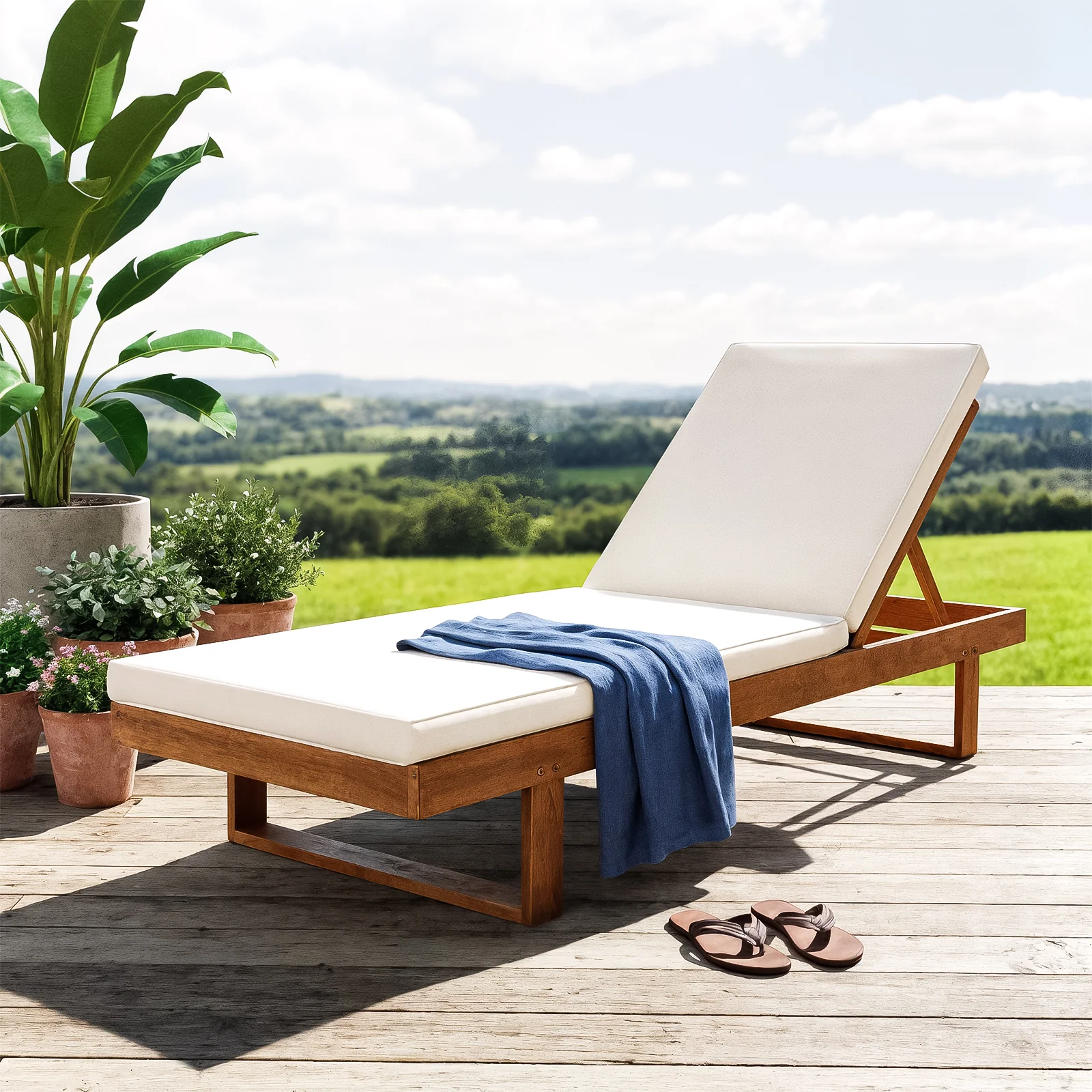 Panay Solid Outdoor Sun Lounger with Cushion in Cream Timber - Image 2