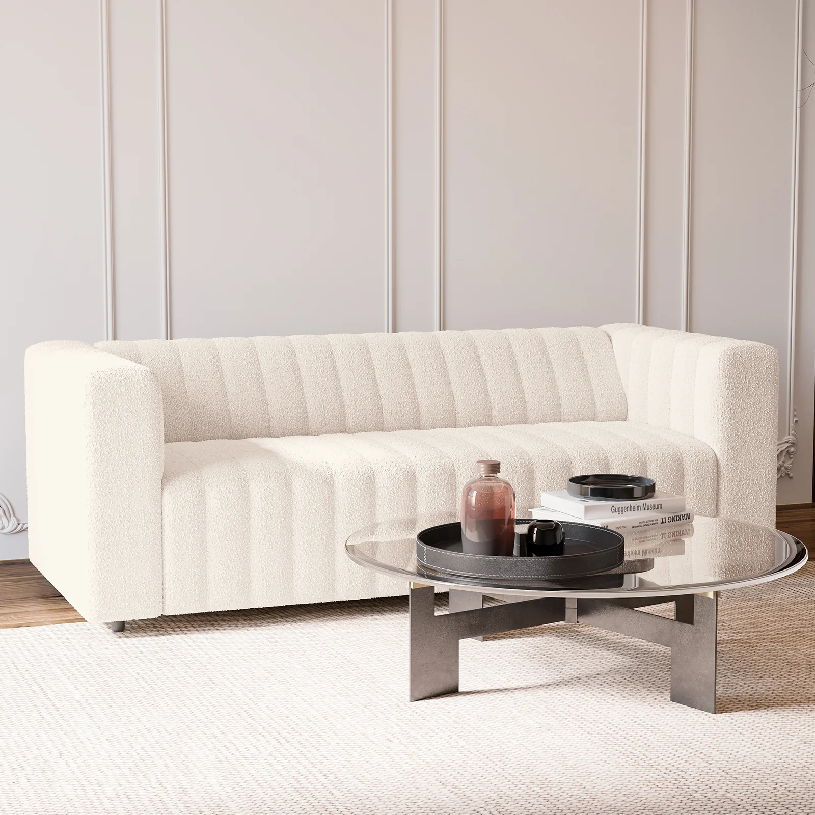 Parisa 3 Seater Tufted Boucle Sofa in Cream White - Image 2