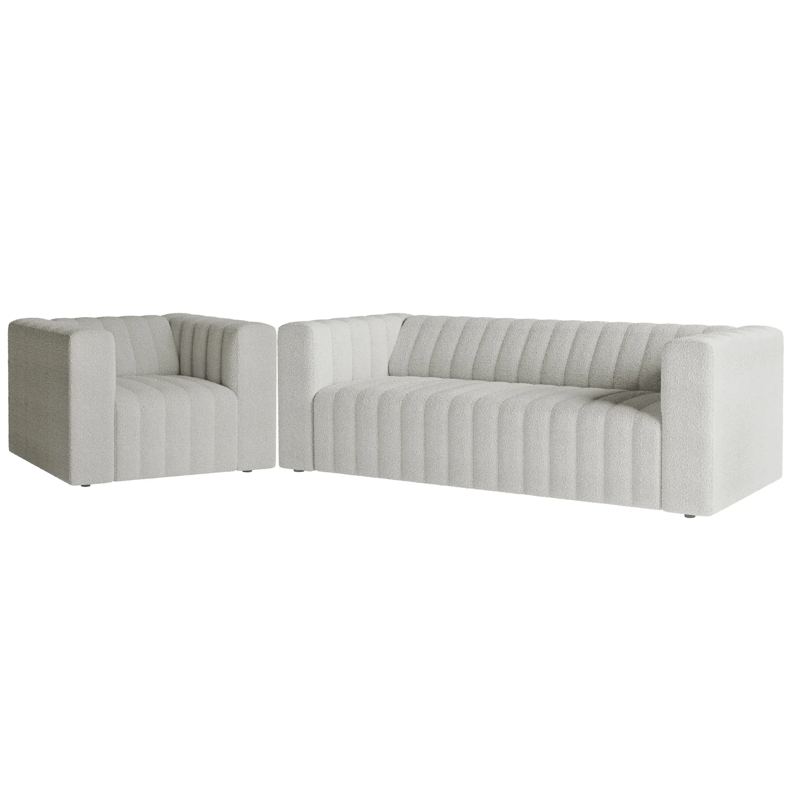 Parisa 4 Seater Tufted Boucle Sofa Set in Light Grey