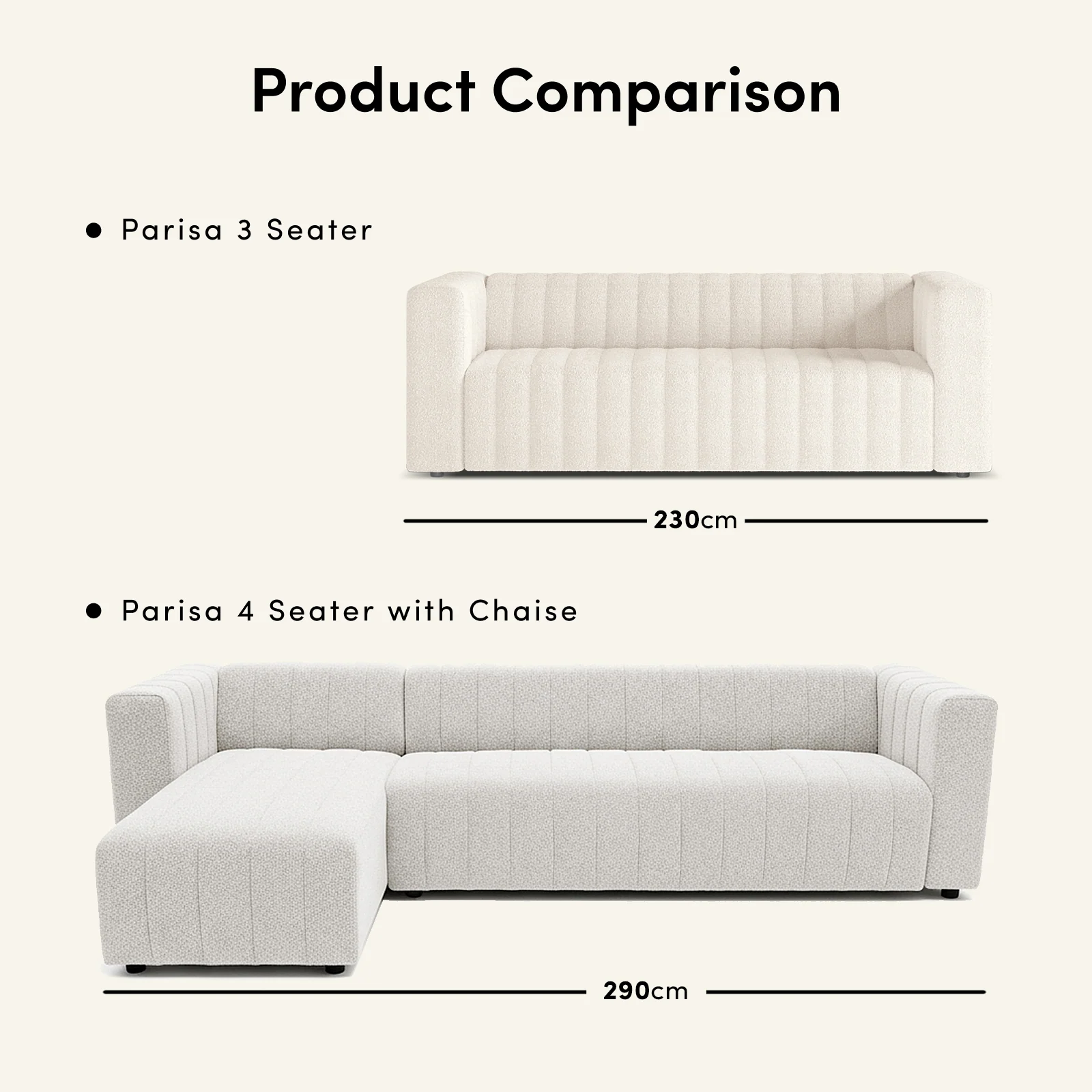 Parisa 4 Seater Tufted Boucle Sofa with Chaise in Cream White - Image 5