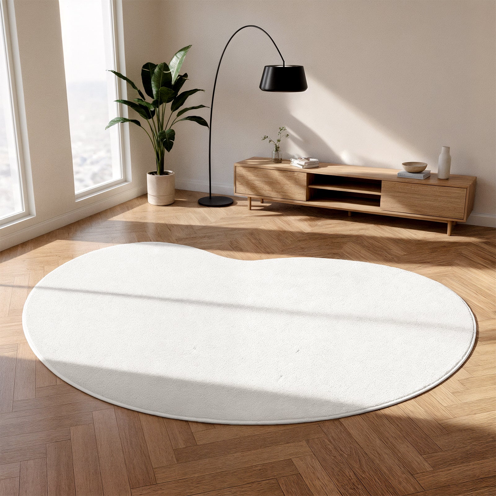 Parna Curved 300x400cm Large Soft Rug in Cream White - Image 2