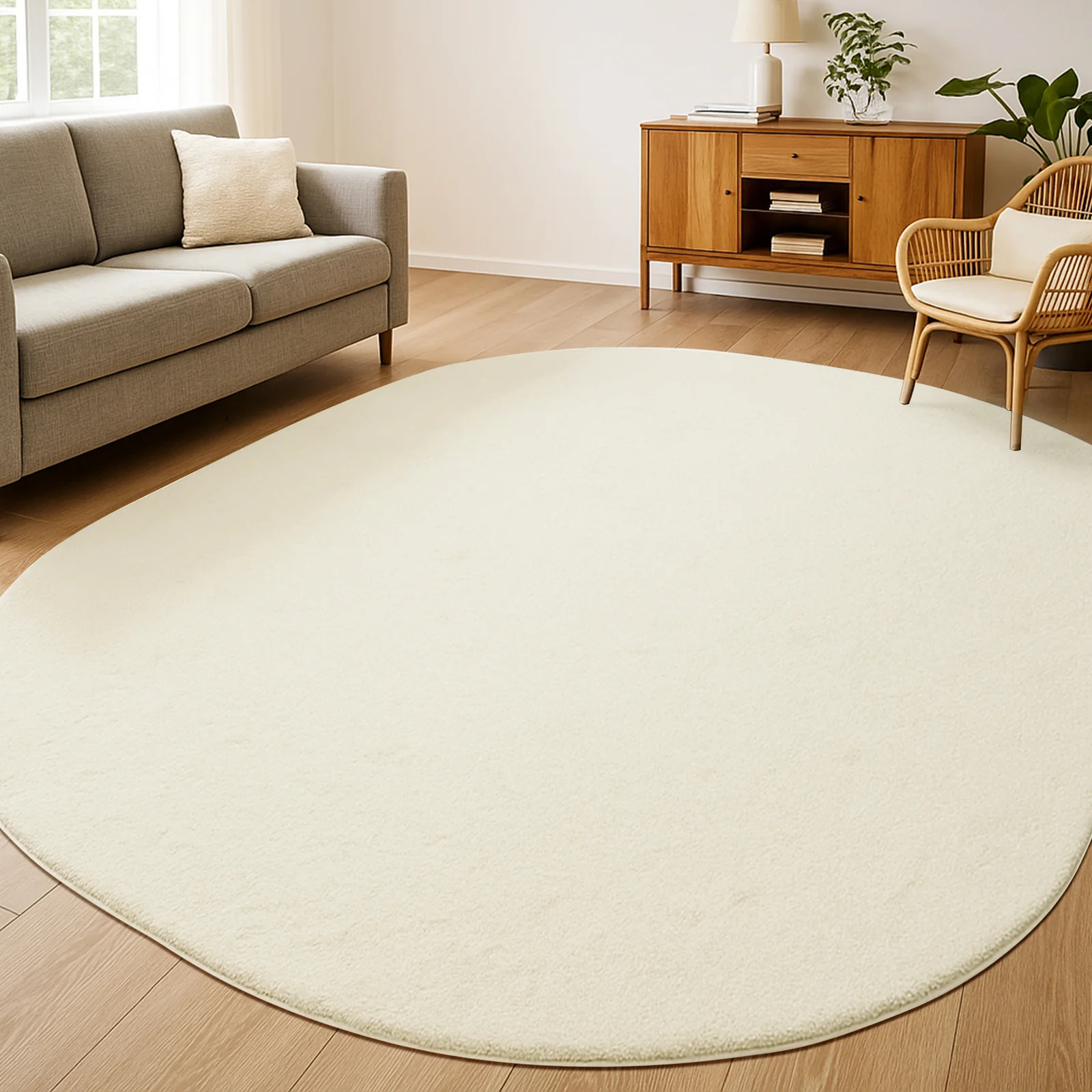 Pavla 300 x 400cm Oval Soft Rug in Beige - Image 2