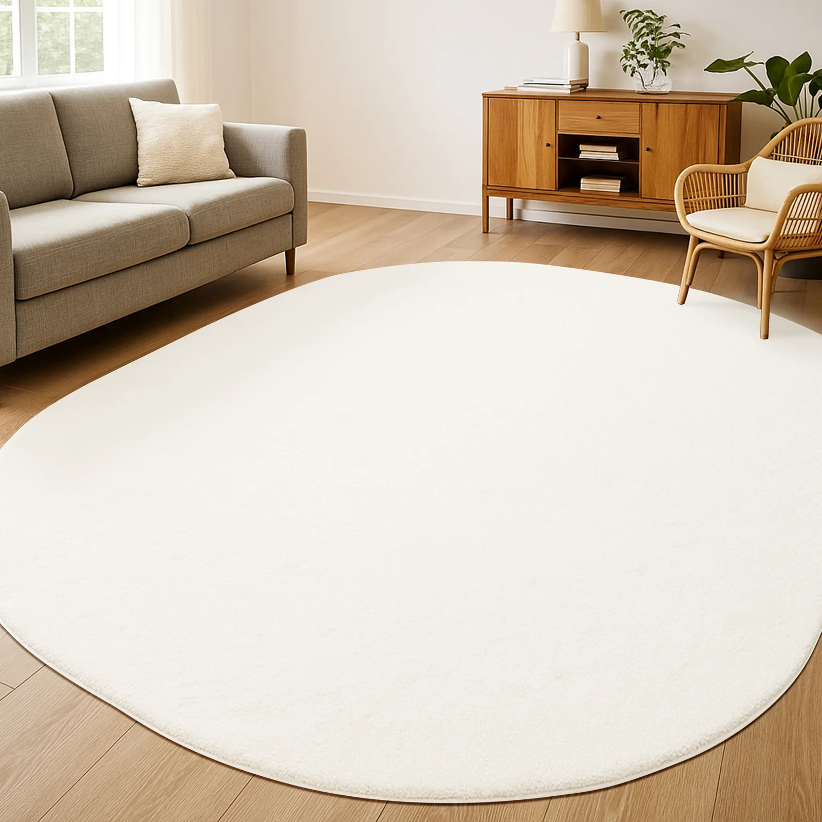 Pavla 300 x 400cm Oval Soft Rug in Cream White - Image 2
