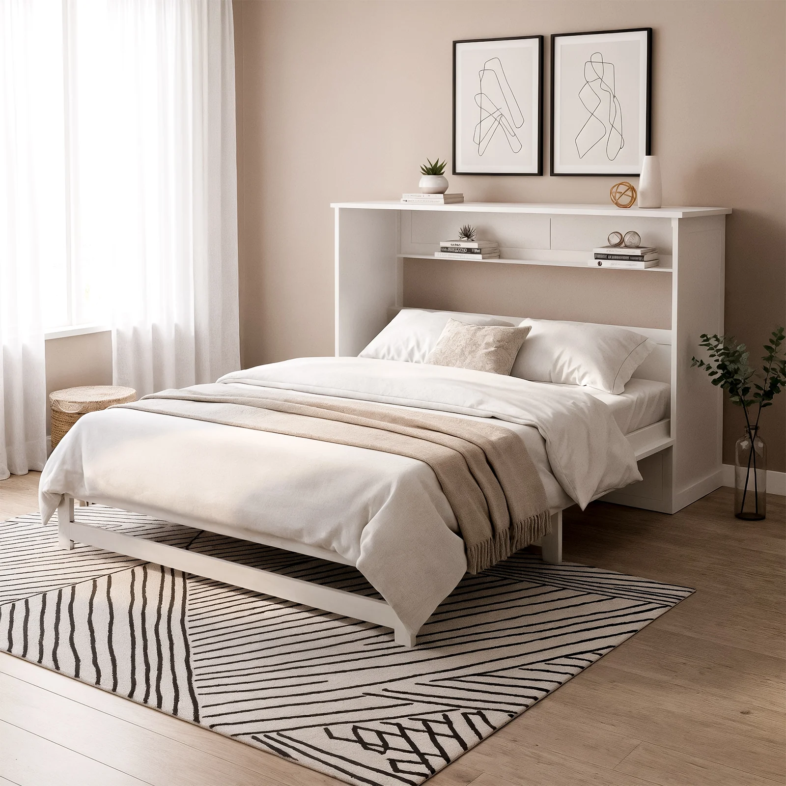 Penn Queen Smart Foldout Wall Bed with Storage in White - Image 2