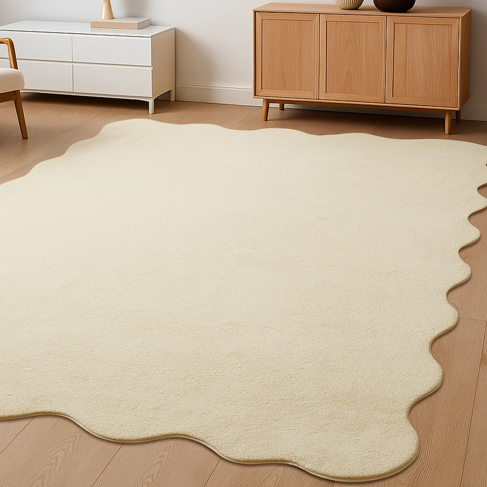 Pixie 200x300cm Large Wavy Soft Rug in Beige - Image 2
