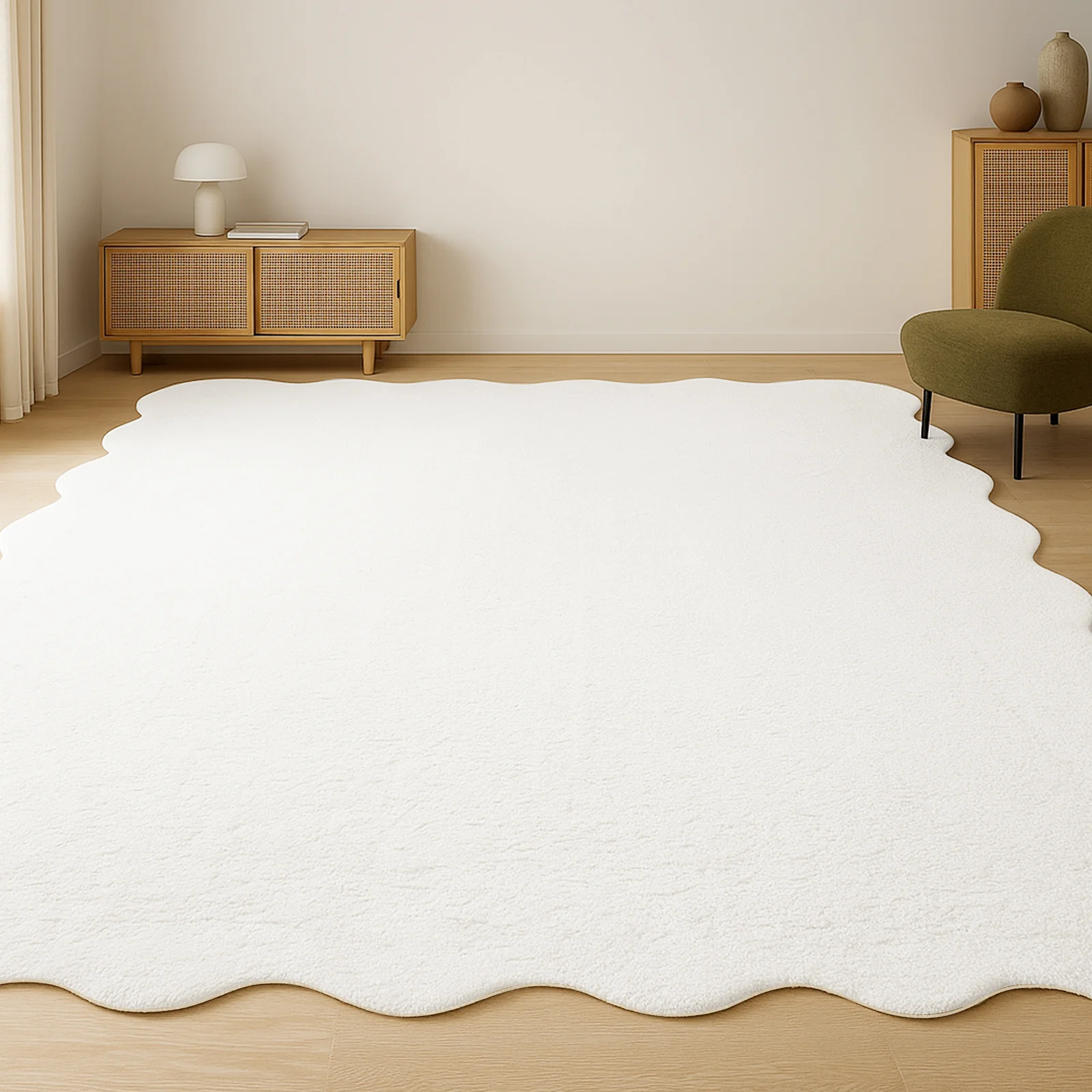 Pixie 200x300cm Large Wavy Soft Rug in Cream White - Image 5